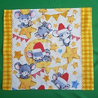 New, custom-made, large Christmas mouse patterned cotton tea towel, tea towel with yellow edge