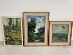 3 Paintings in one Holler László Mráz János landscape forest interior picture