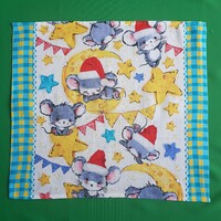 New, custom-made, large Christmas mouse patterned cotton tea towel, tea towel with blue edge