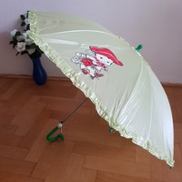 New, baby pattern ruffled semi-automatic children's umbrella with whistle - apple green-red