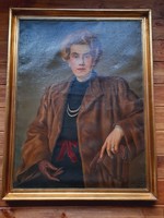 Gussich Jenő nagyméretű női portré, festmény,100 x 76 cm