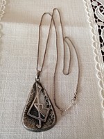 Old art deco silver plated copper craftsman art deco goldsmith pendant with chain - music - treble clef