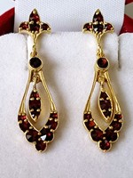 Antique gold-plated silver earrings with garnet stones