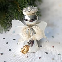 Régi Gablonz üveg és fólia  karácsonyfa dísz angyalka 6cm