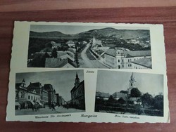 Beregszász, panorama, street section, church, garden and postcard publishing company in Fenyves, used