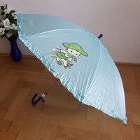 Új, Baba mintás fodros félautomata gyerek esernyő síppal – kék-zöld