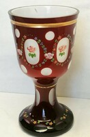 Bohemia burgundy, stylish, medallion glass in Biedermeier style, with a small flaw