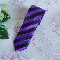 New, thinned purple-black striped satin tie