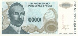 100 millió dinár 1993 Bosznia Hercegovina UNC