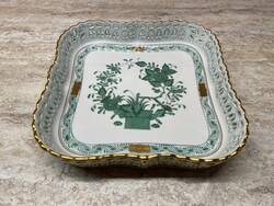 Herend green Indian openwork tray 18x18