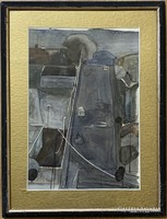 Neuberger István (1953-) Utca (1980 körül) c. akvarellje /32x22 cm/