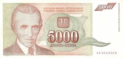 5000 Dinars 1993 Yugoslavia 1.