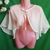 New custom-made ecru muslin bridal cape with satin trim, short robe