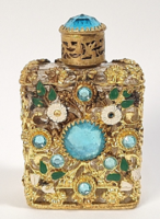 Gyönyörű vintage parfümös üveg réz szerelékkel