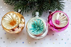 Régi reflexes cseh vékony üveg nagy gömb karácsonyfa dísz 6.5-7cm