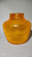 A rare sunny yellow scratched glass vase is gorgeous