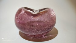 Karcagi repesztett ametiszt színű fátyolüveg váza vagy kínáló vagy hamuzó