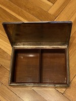 Silver card holder, cigarette holder, wooden compartment