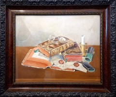 Still life with books. Ernő Kiss's revolutionary still life painted in 1957. The image will be certified.