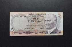 Rarer! Turkey 5 lira / lira 1968, ef