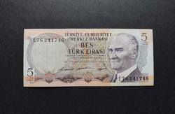 Ritkább! Törökország 5 Lirasi / Líra 1968, EF
