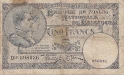 Belgium 5 francs 1938 . Posta van , olvass !