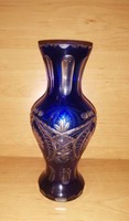 Metszett kék üveg váza - 18 cm magas (36/d)