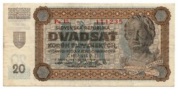 Szlovákia 20 korona 1942 . Posta van , olvass !
