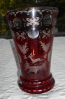 Fridrich Egermann erdő jelenetes csiszolt üveg  váza 14 cm- Biedermeier stíl