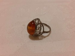 Alpaca? Cast amber stone ring (small size)