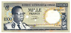 Congó 1000 francs 1964 . Posta van , olvass !