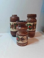 Retro rustic German ceramic vase trio brown red