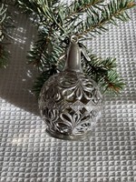 Régi retró műanyag ezüst színű szódásüveg karácsonyfadísz