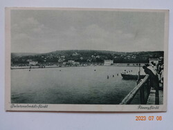 Régi postatiszta képeslap: Balatonalmádi-fürdő, Fövenyfürdő (Monostory)