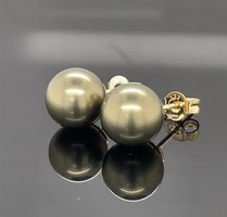 Golden horse, moss green colored pearl 8 carat yellow gold earrings - new