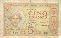 5 Francs 1937 Madagascar 1.