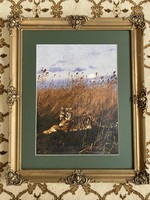 Hunter painting, print, reproduction antique flawless blondel frame - tiger - thick gauze?