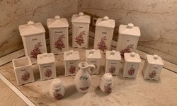 Óriási gyönyörű virágos porcelán fűszertartó szett fűszertartók magyar feliratokkal