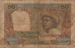50 francs Comore szigetek Comores felülbélyegzés Ritka