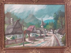 (K) Nagybánya style signed village detail painting with 84x64 cm frame