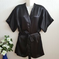 Black satin robe, ready-to-wear robe - approx. L-shaped