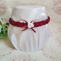 Burgundy floral bridal garter, satin thigh lace