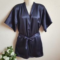 Dark blue satin robe, ready-to-wear robe - approx. L-shaped