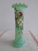 Art Nouveau blown huta opal glass enamel painted antique vase