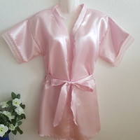 Pink satin robe with lace sleeves, ready-to-wear robe - approx. L-shaped