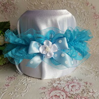 Turquoise Lace Polka Dot Sky Blue Bow-Flower Bridal Garter, Thigh Lace