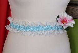 Custom Made Snow White Lace Turquoise Ribbon Bridal Belt Elastic Waistband