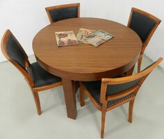Original restored art-deco set (4 black leather chairs + 1 table)
