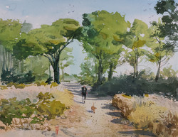Tibor Bálinth: a walk under the trees (watercolor 23cm x 29.5cm paper 300 gr.) Mediterranean landscape