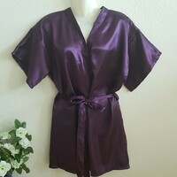 Aubergine purple satin robe, ready-to-wear robe - approx. L-shaped